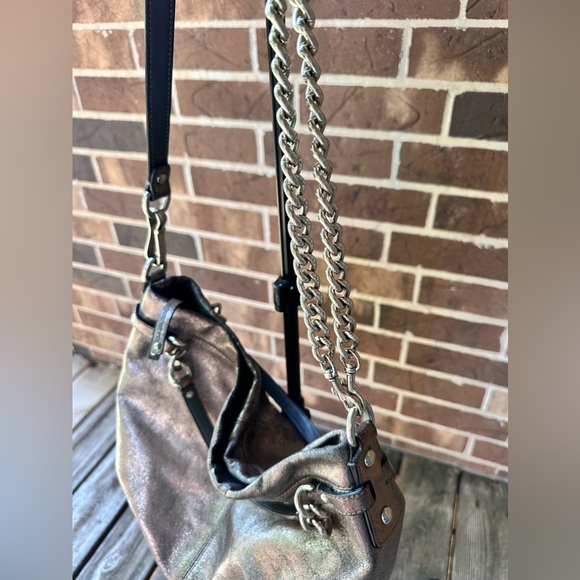 Coach Large Vintage Metallic Gunmetal Purse / Shoulder Bag - Satin - Chainlinks - Picture 9 of 10